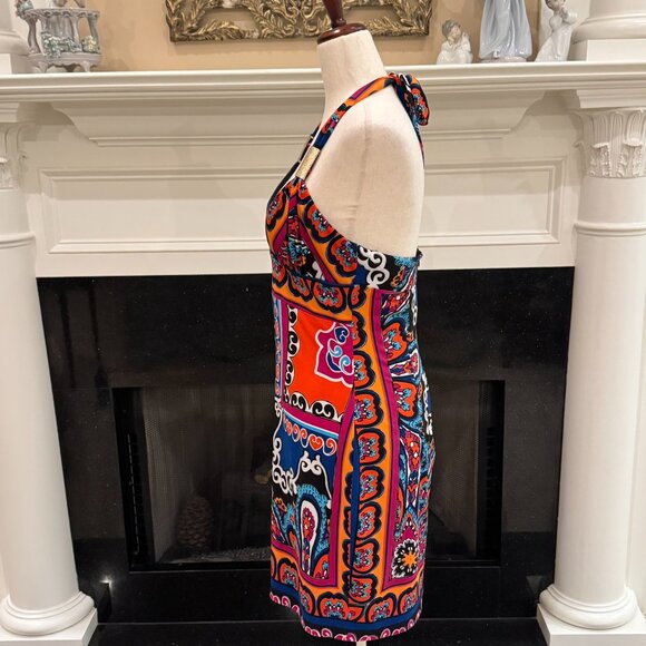 🌺 Cache Multicolor Paisley Halter Dress with Gold Hardware – Size 8 - Picture 5 of 11